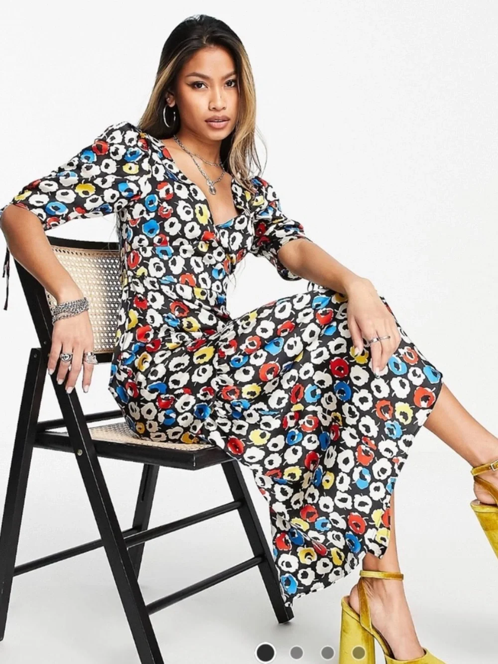 Topshop Retro Primary Colors Midi Peplum Floral Dress EUC Size 14